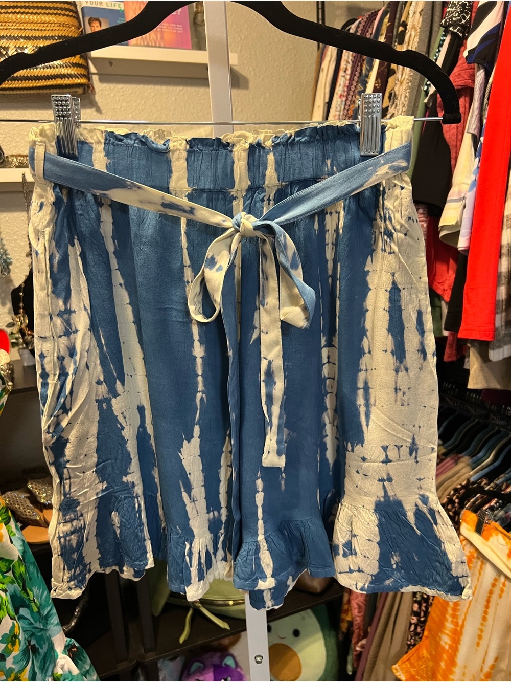 Sacred Threads Blue and White Tie-Dye Ruffle Waist Tie Skort